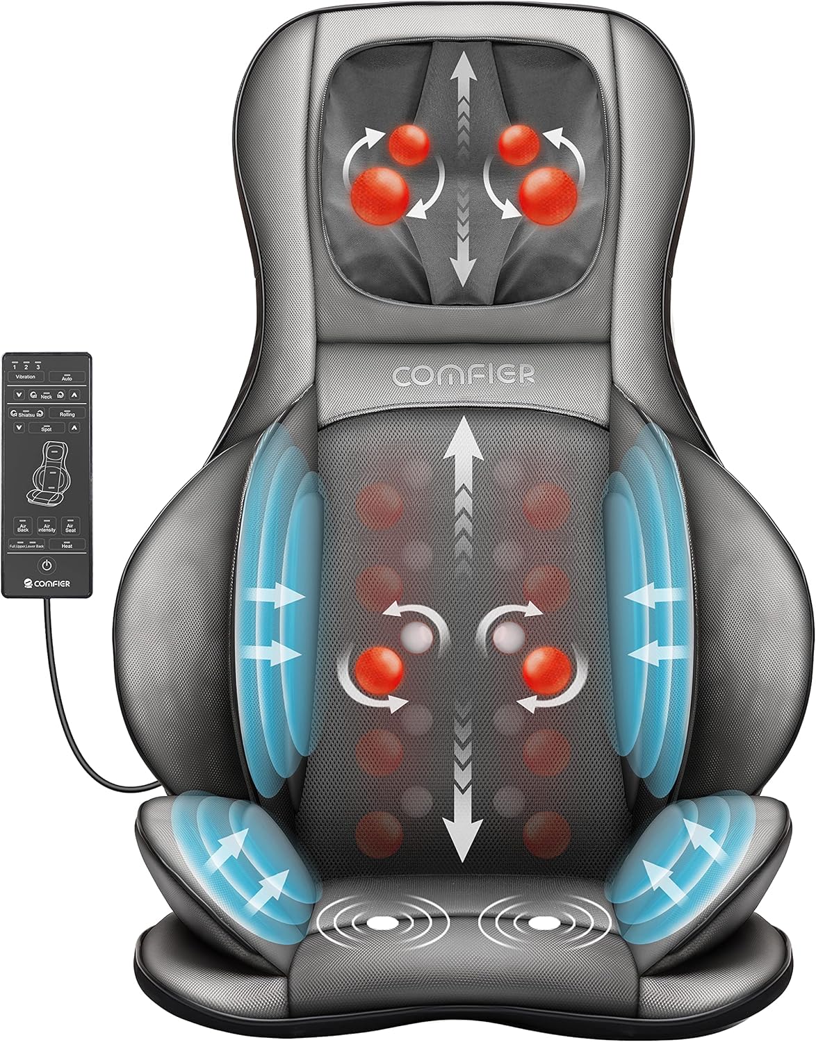 Siège Massant Shiatsu avec Compression et Roulement - Masseur de Dos avec Chaleur, Chaise Massage de pétrissage pour Le Dos, Le Cou et Les épaules, Cadeau Papa Maman Femme Homme