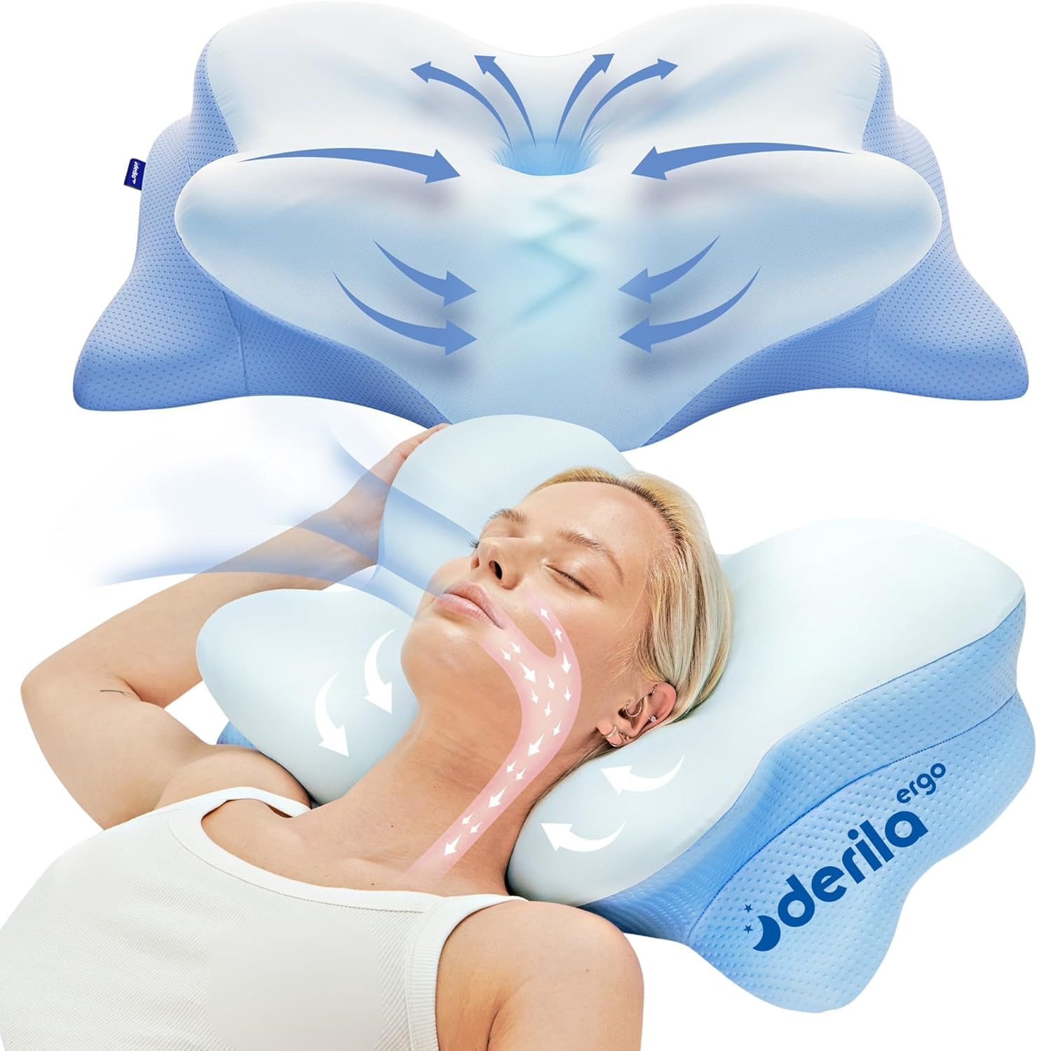 Derila Ergo Oreiller Cervical Mémoire de Forme, Technologie Rafraîchissante, pour Dormeurs de Côté, de Dos et sur Le Ventre