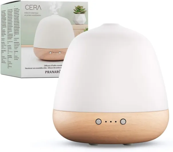 Pranarôm - Diffuseur Cera Ultrasonique - Huiles Essentielles - Bois & Céramique - Lumière d'Ambiance - Relaxation & Méditation - Réservoir 180 ML 1 Unité (Lot de 1)