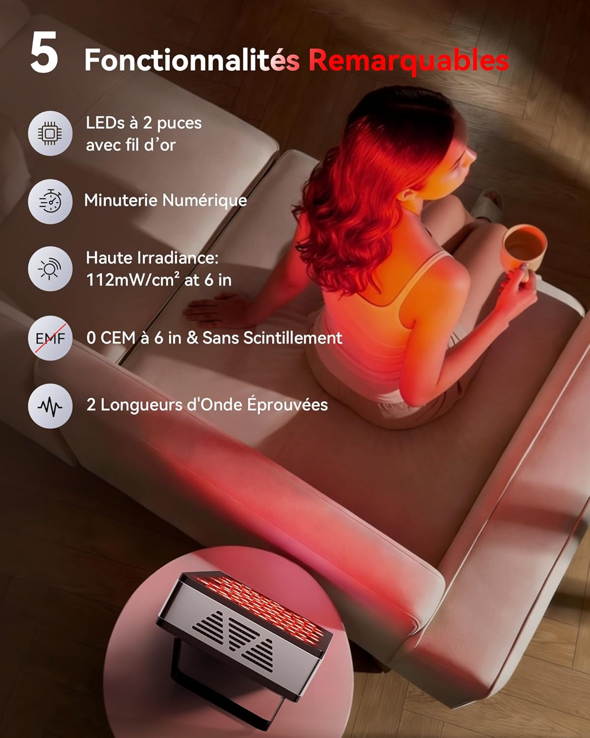 Lampe à Lumière Rouge (Modèle Basique), 60 LED Lumière Rouge Lampe Infrarouge à 850 nm et 660 nm avec Minuterie, Adaptée à l'Usage Domestique, au Sport et comme Cadeau BASIC 60