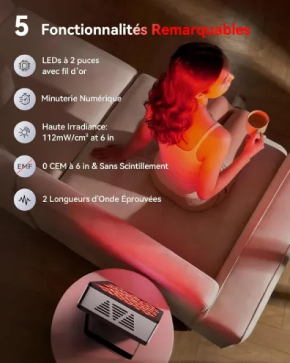Lampe à Lumière Rouge (Modèle Basique), 60 LED Lumière Rouge Lampe Infrarouge à 850 nm et 660 nm avec Minuterie, Adaptée à l'Usage Domestique, au Sport et comme Cadeau BASIC 60