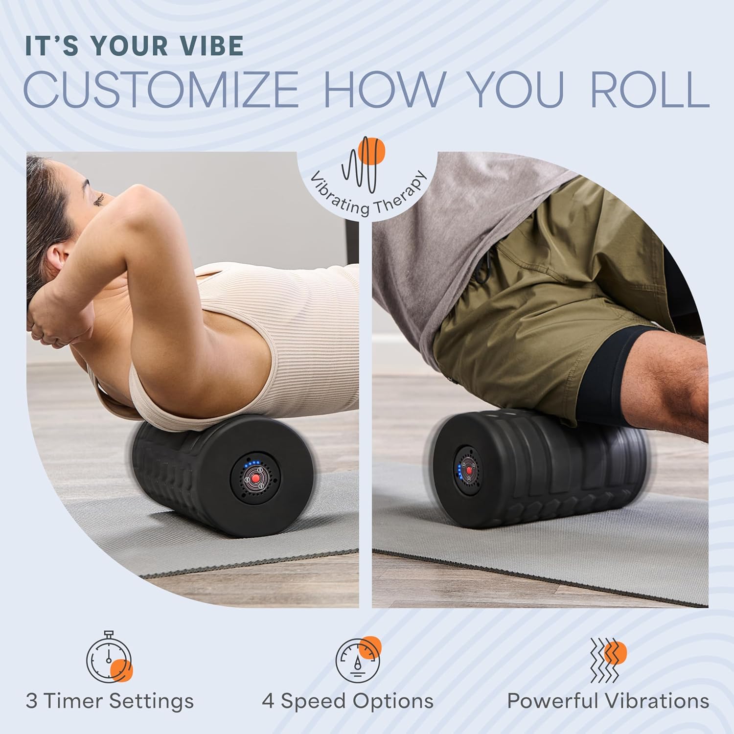 Lifepro Rouleau en mousse vibrante à 4 vitesses – Rouleau vibrant haute intensité pour récupération musculaire, mobilité et souplesse – Massage vibrant des tissus profonds pour thérapie des sports