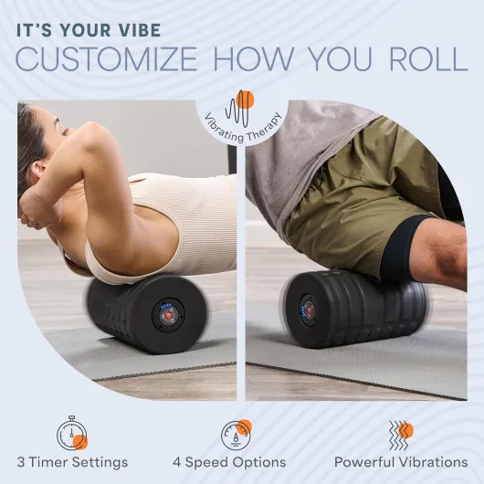 Lifepro Rouleau en mousse vibrante à 4 vitesses – Rouleau vibrant haute intensité pour récupération musculaire, mobilité et souplesse – Massage vibrant des tissus profonds pour thérapie des sports