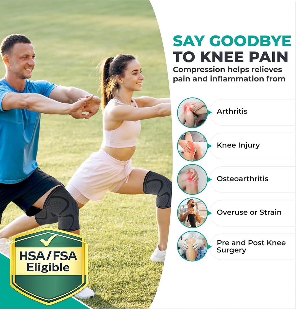 MODVEL Genouillère sport pour Homme et Femme – 2 Pièces Genouillere Ligamentaire Genou, Maintien De Compression Genoux, Genouillères Médicales Pour Arthrose, Course, Soulagement Douleur Genou M Noir