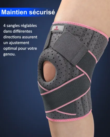 ABYON Genouillère Ligamentaire Genou, Attelle Genou Réglable avec Stabilisateurs Latéraux et Coussinet en Gel Ouvert pour Homme et Femme Ligamentaire, Déchirure du Ménisque, Haltérophilie et Course Gris-rose L/XL