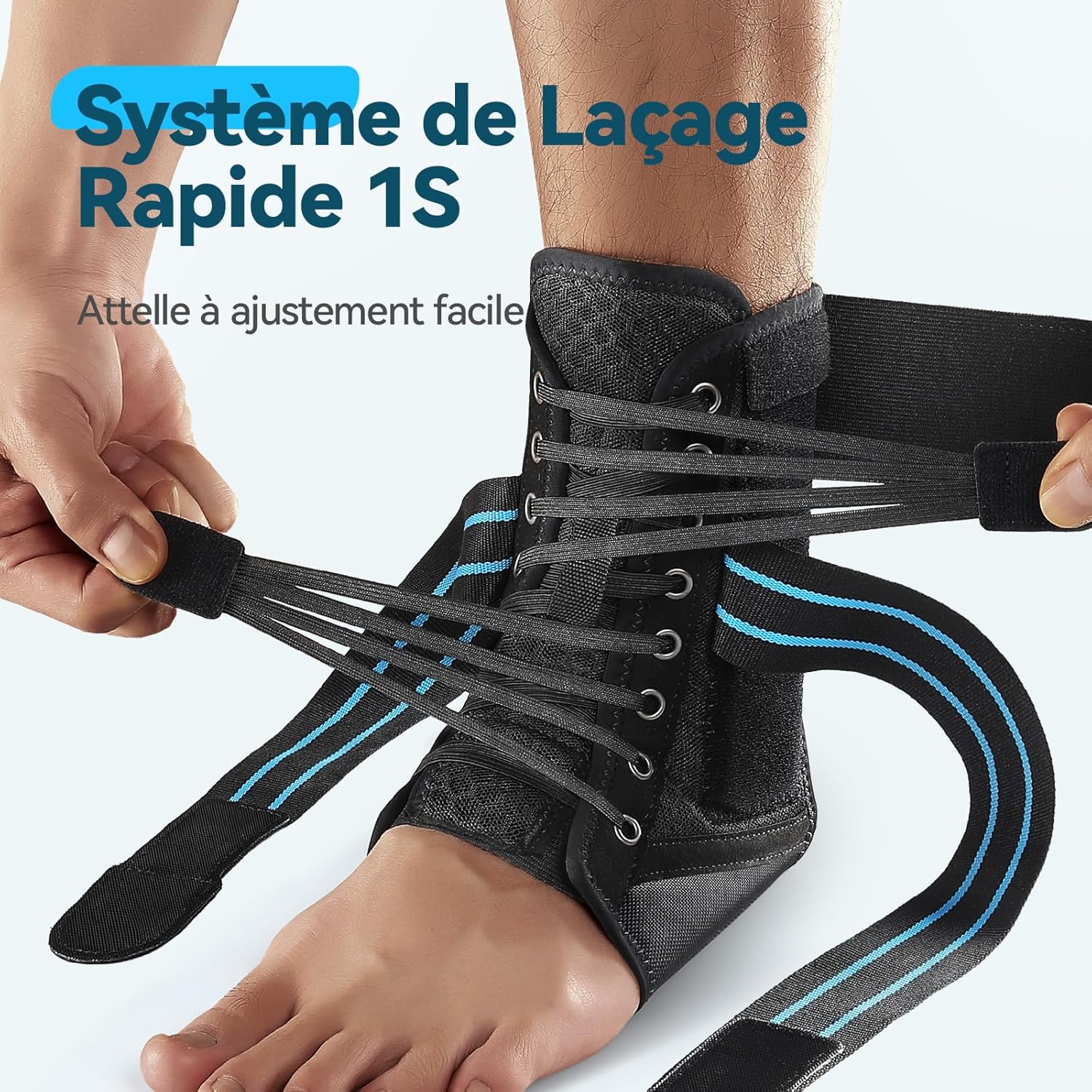 Chevillere Entorse avec Attelles Amovible, Attelle Cheville Réglable pour Tendinite, Achillodynie G/D, Unisexe Chevillere de Maintien Sport, L Large Bleu