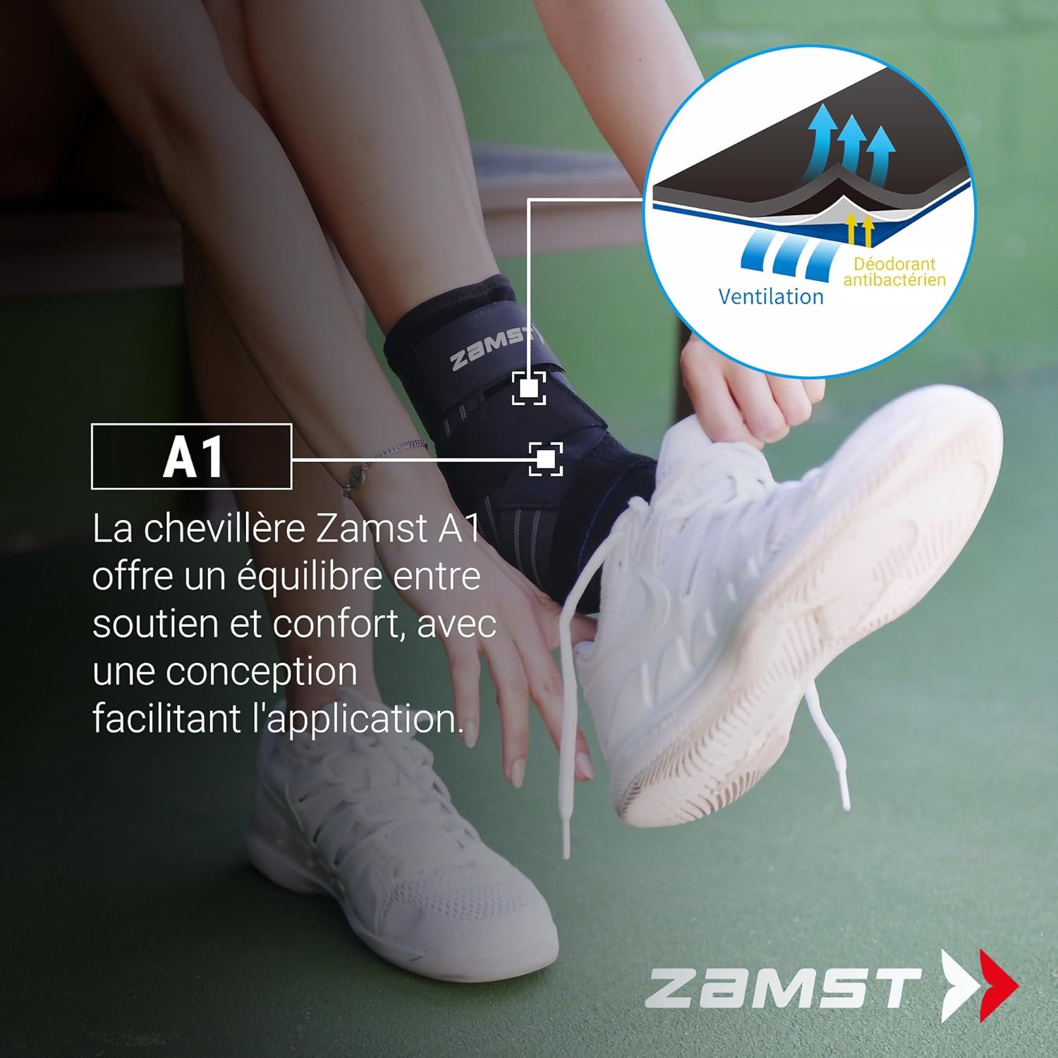A1 Chevillère de Sport – Support Respirant pour Hommes et Femmes avec Sangles Ajustables à Trois Bandes – Idéale pour Entorse Latérale Modérée – Pied Droit, Taille M M Droit-Noir