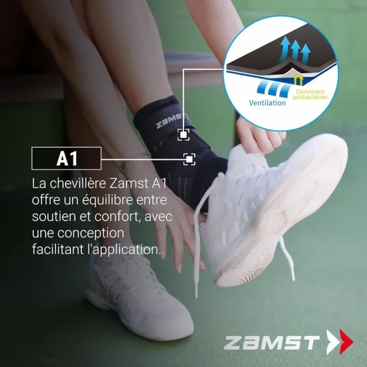 A1 Chevillère de Sport – Support Respirant pour Hommes et Femmes avec Sangles Ajustables à Trois Bandes – Idéale pour Entorse Latérale Modérée – Pied Droit, Taille M M Droit-Noir