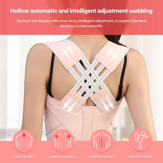 Ceinture de posture réglable avec correcteur de posture pour femme et homme, soulage les douleurs au cou et aux épaules (rose, L) L Rose