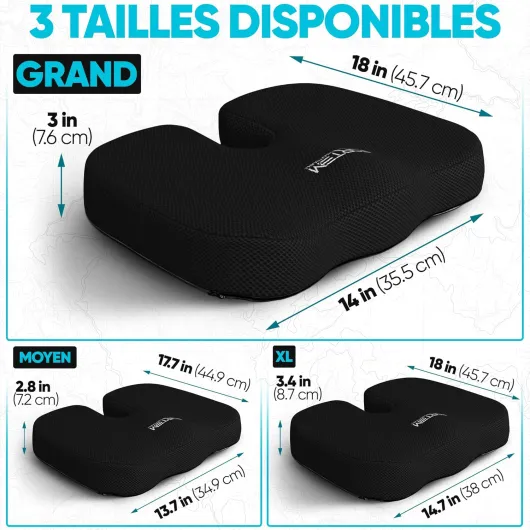 Coussin Lombaire et d’Assise en Mousse à Mémoire de Forme, Antidérapant, pour Chaise de Bureau, Gaming et Siège Auto – Soutien Dos et Confort Prolongé Noir Maille Grande
