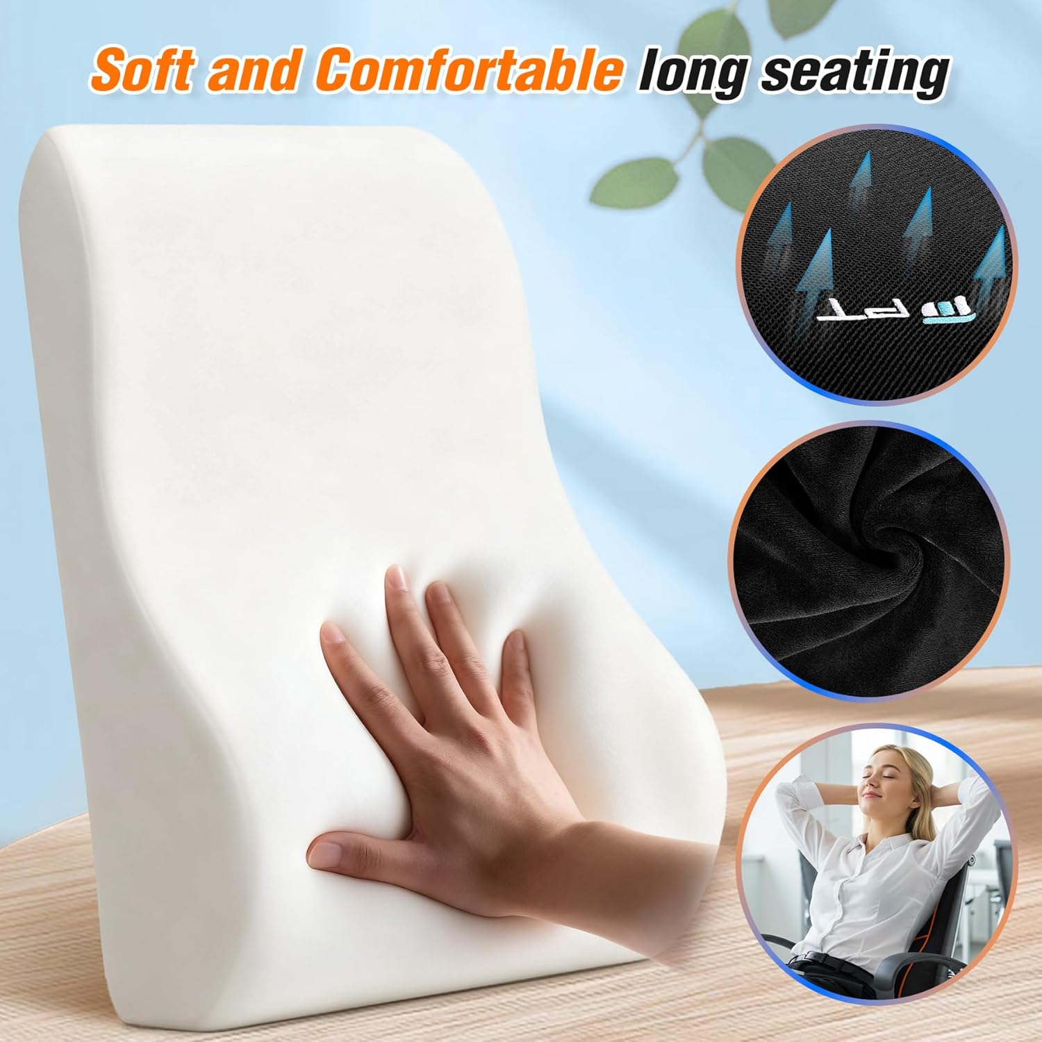 Coussin de Soutien Dorsal Confortable en Mousse à Mémoire - Support Lombaire Réglable pour Bureau, Voiture, Lit et Siège Auto, avec Sangles Noir
