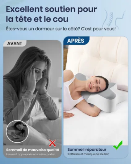 DONAMA Oreiller Cervical Ergonomique Mémoire de Forme, Soutien du Cou, pour Dormir sur Le Côté et Le Dos, 66x37x13 cm, Gris Blanc