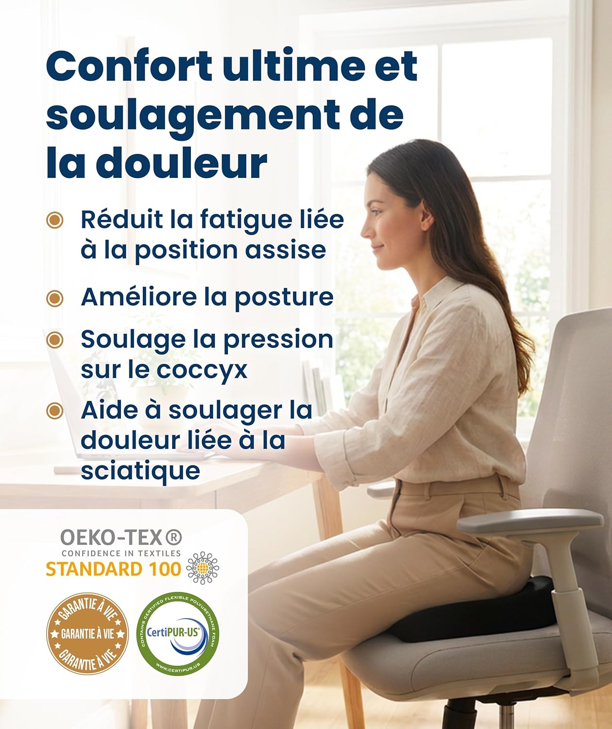 Coussin d'assise avec Gel – Coussin Ergonomique pour Soutien du Coccyx – favorisant Une Bonne Position d’Assise – Noir 17.5"L x 14"W x 2.75"H 03 - Gel Noir Infusé.