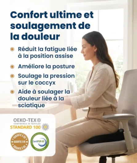 Coussin d'assise avec Gel – Coussin Ergonomique pour Soutien du Coccyx – favorisant Une Bonne Position d’Assise – Noir 17.5"L x 14"W x 2.75"H 03 - Gel Noir Infusé.
