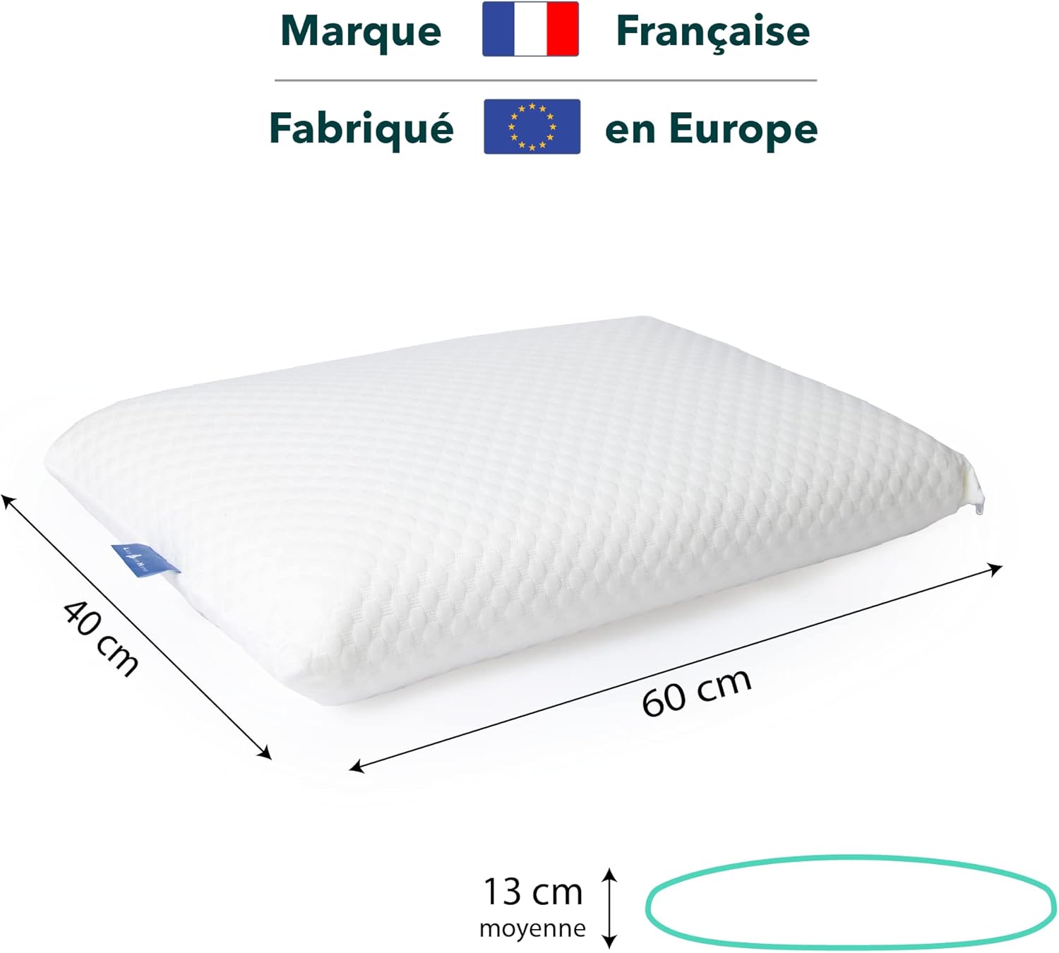 Oreiller Ergonomique Cervical Oreiller Memoire Forme - Soutien Moelleux - 60x40 cm - Soulage les Douleurs Cervicales - Coussin Orthopédique - Marque FR - Fabriqué en Europe (Moelleux) M2 Classique Moelleux - 60 x 40 x 13 CM
