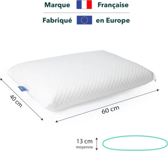 Oreiller Ergonomique Cervical Oreiller Memoire Forme - Soutien Moelleux - 60x40 cm - Soulage les Douleurs Cervicales - Coussin Orthopédique - Marque FR - Fabriqué en Europe (Moelleux) M2 Classique Moelleux - 60 x 40 x 13 CM