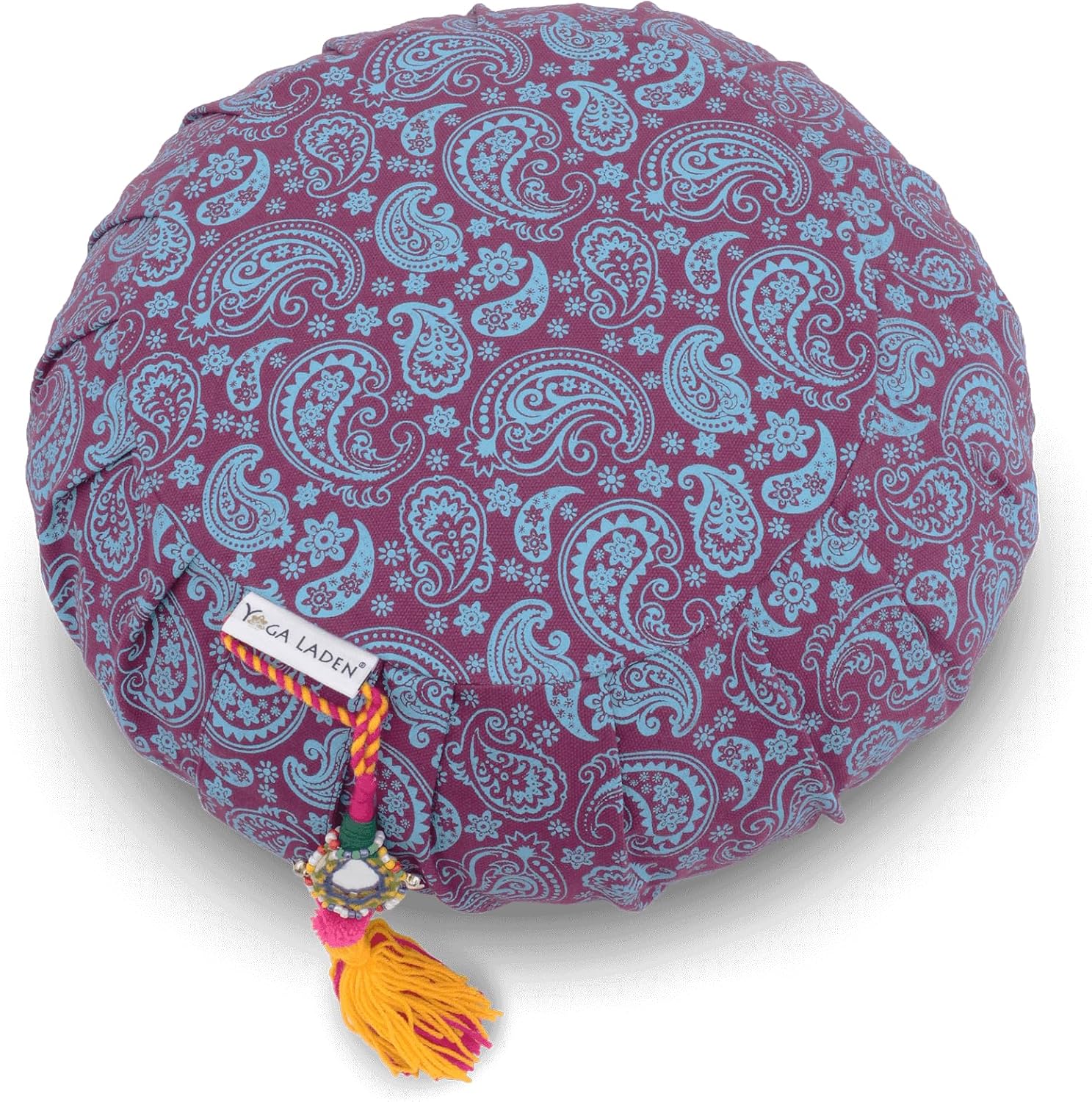 Coussin de méditation Paisley Zafu - 15 cm - Housse lavable - Coussin de yoga avec rembourrage en cosses de sarrasin bio Violet