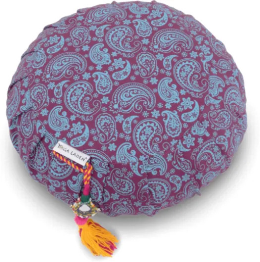 Coussin de méditation Paisley Zafu - 15 cm - Housse lavable - Coussin de yoga avec rembourrage en cosses de sarrasin bio Violet