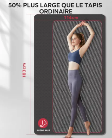 Grand Tapis de Yoga -183x116/183x122/198x137x0.6cm, Antidérapant, Durable, Écologique, Tapis de Sport et Large pour l'Entraînement à Domicile, Yoga, Pilates, Stretching, Méditation 183x122x0.6cm-Noir
