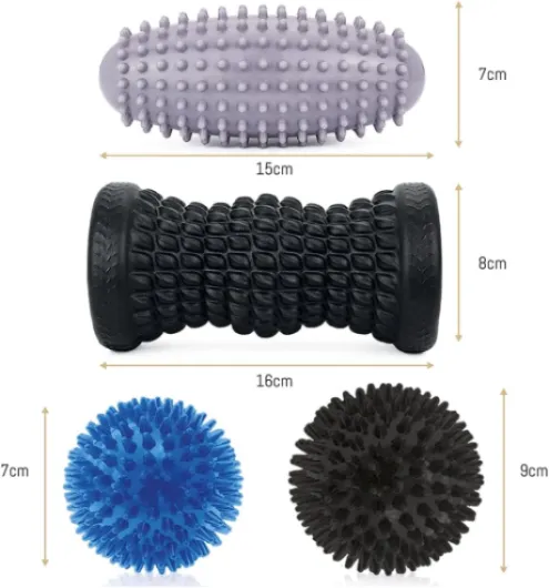 Rouleau Massage Pied, 2X Massage Ball Picot & Ball Picot Ovale - Reflexologie Plantaire, Soulagement Musculaire, Aponévrosite Plantaire - Avec Vidéo, Poster & Sac