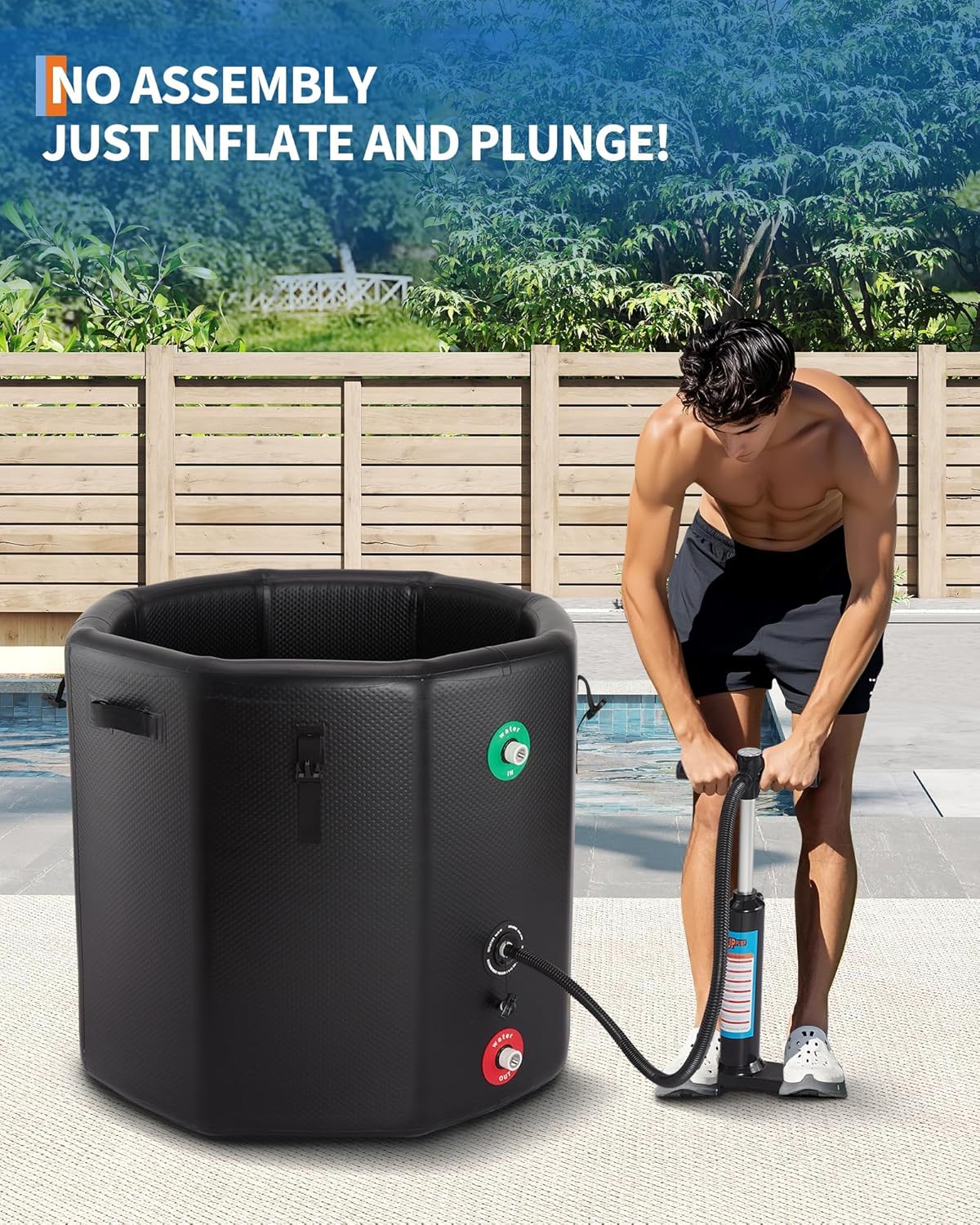 Garvee baquet à glace gonflable pour sportifs – Récupération musculaire rapide – Couvercle isolant, compatible refroidisseur d'eau, usage intérieur/extensionérieur – Bain froid portable