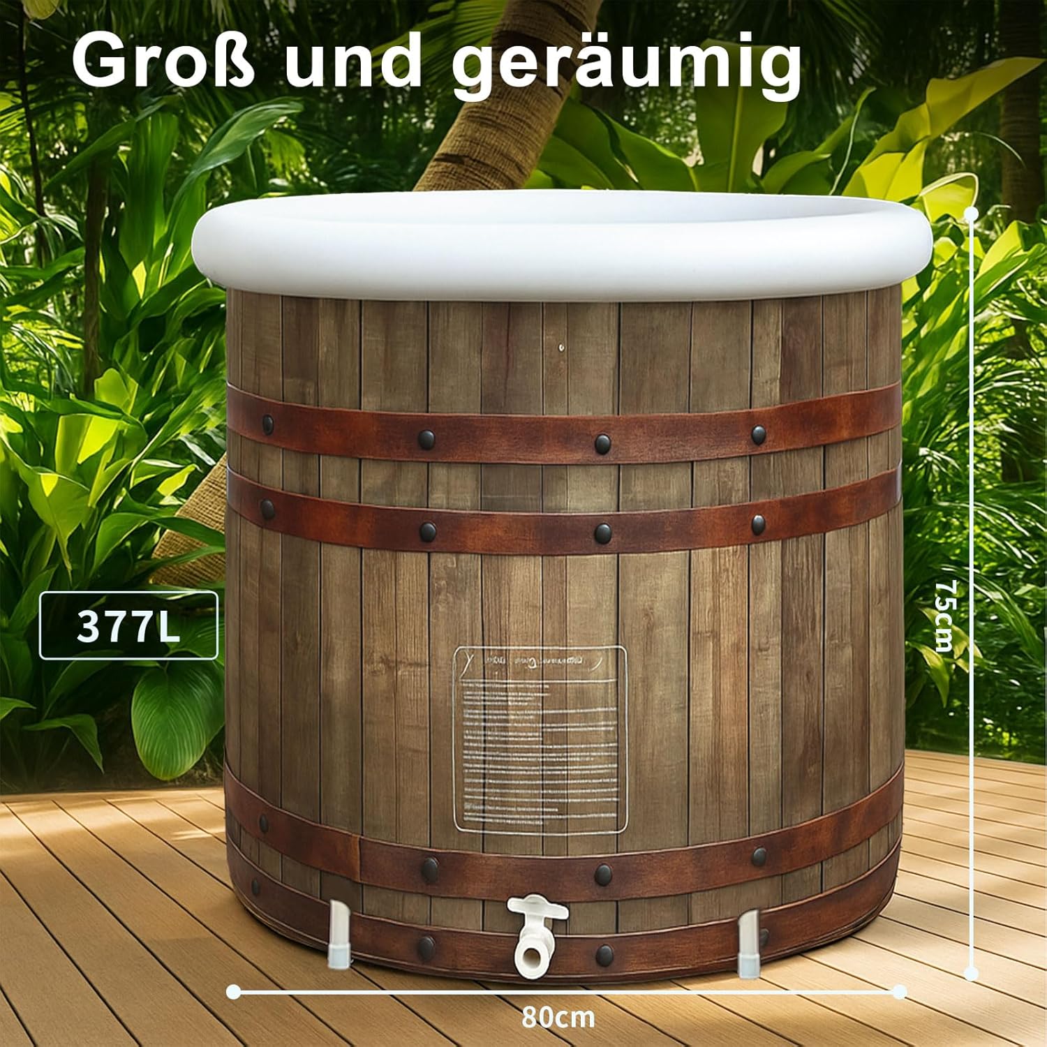 B&Y Grand bain de glace pliable avec couvercle 80x75 cm Baignoire gonflable pour adulte - Baignoire mobile sur pied - Pour bain de glace en plein air - Douche spa ∅80x75cm Noir