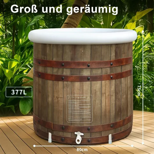 B&Y Grand bain de glace pliable avec couvercle 80x75 cm Baignoire gonflable pour adulte - Baignoire mobile sur pied - Pour bain de glace en plein air - Douche spa ∅80x75cm Noir