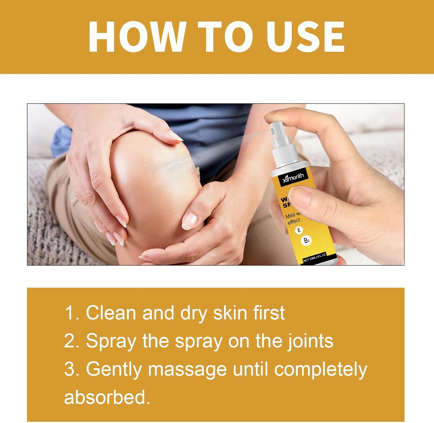 Spray chauffant aux vitamines E et B3 pour les douleurs articulaires et musculaires – Effet réchauffant léger – Pour adultes, sportifs et seniors – 30 ml 3 Bouteilles