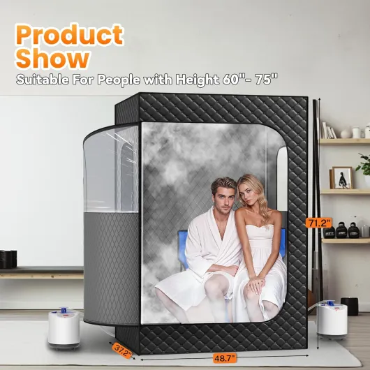 Manastin Sauna à vapeur portable pour 2 personnes, spa complet pour la maison, 1 ou 2 personnes avec 2 chaises pliables, 9 niveaux de boîte de sauna avec télécommande, noir, taille L Large Noir