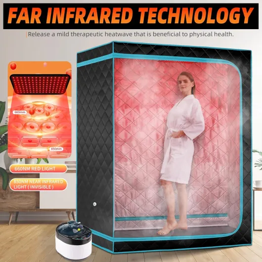 ZONEMEL Grand sauna à vapeur pour 2 personnes avec télécommande, cuiseur vapeur de 4 L, panneau de thérapie par lumière rouge et 2 chaises, spa portable pour la maison (120 x 90 x 160 cm)