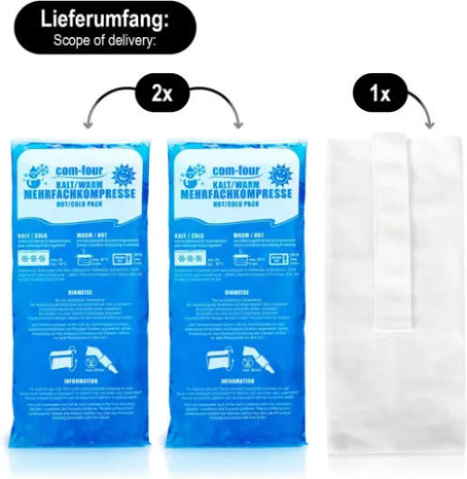 COM-Four® 2X Grandes compresses Multiples avec Housse Polaire réutilisable Haut de Gamme, compresses Froides et Chaudes avec Gel Cool Pack, Housse de Protection avec Bande élastique, 29 x 12 cm