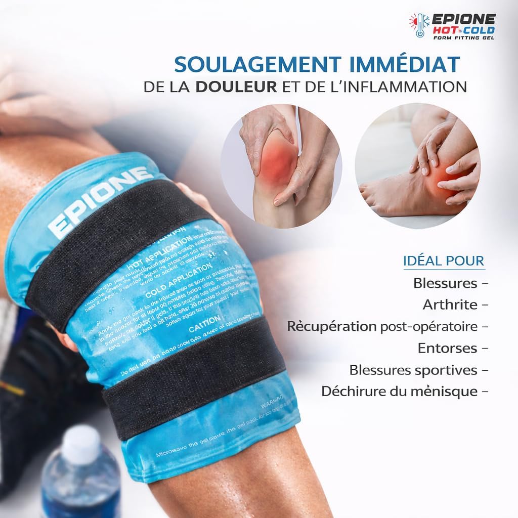 EPIONE Poche de Glace Genou Réutilisable – Compresse en Gel Chaud et Froid avec Doubles Sangles Ajustables, Pack Froid Genou pour Sport et Récupération (27 X 35 cm) Pack de 1 - 27 X 35 Cm