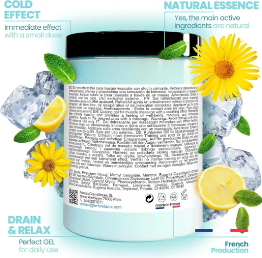 Lotion Froid Intense - Musculaire, Jambes Fatiguées, Gel de Massage Sportif, Récupération Post-Exercice, Massage Relaxant - 500 ml