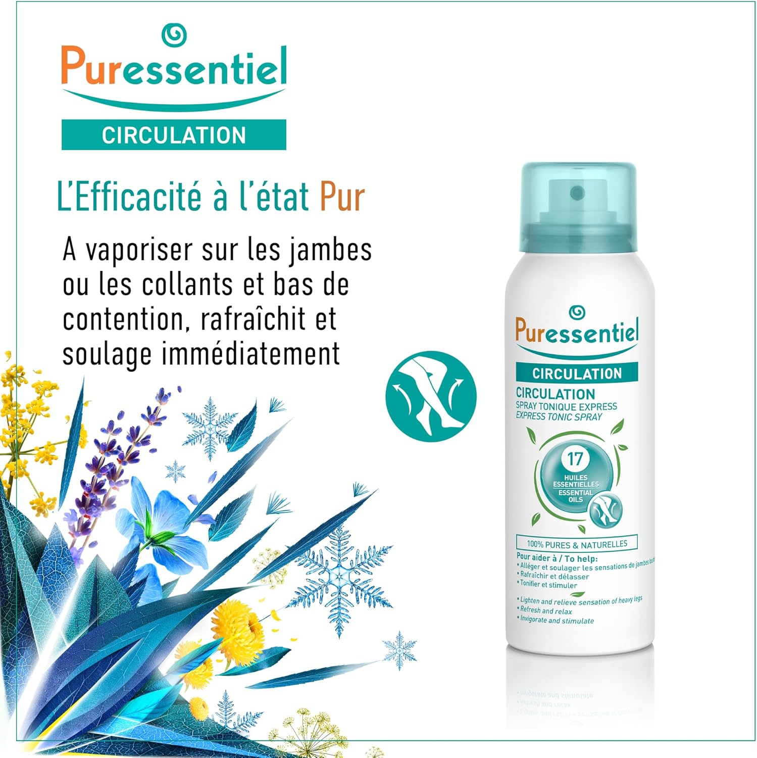 Circulation Spray with 17 Essential Oils, 100 ml - Cooling spray for Heavy legs relief in just 15 minutes - Ideal for swollen ankles, swollen feet - Suitable from 7 years- 100 ml (Lot de 1)