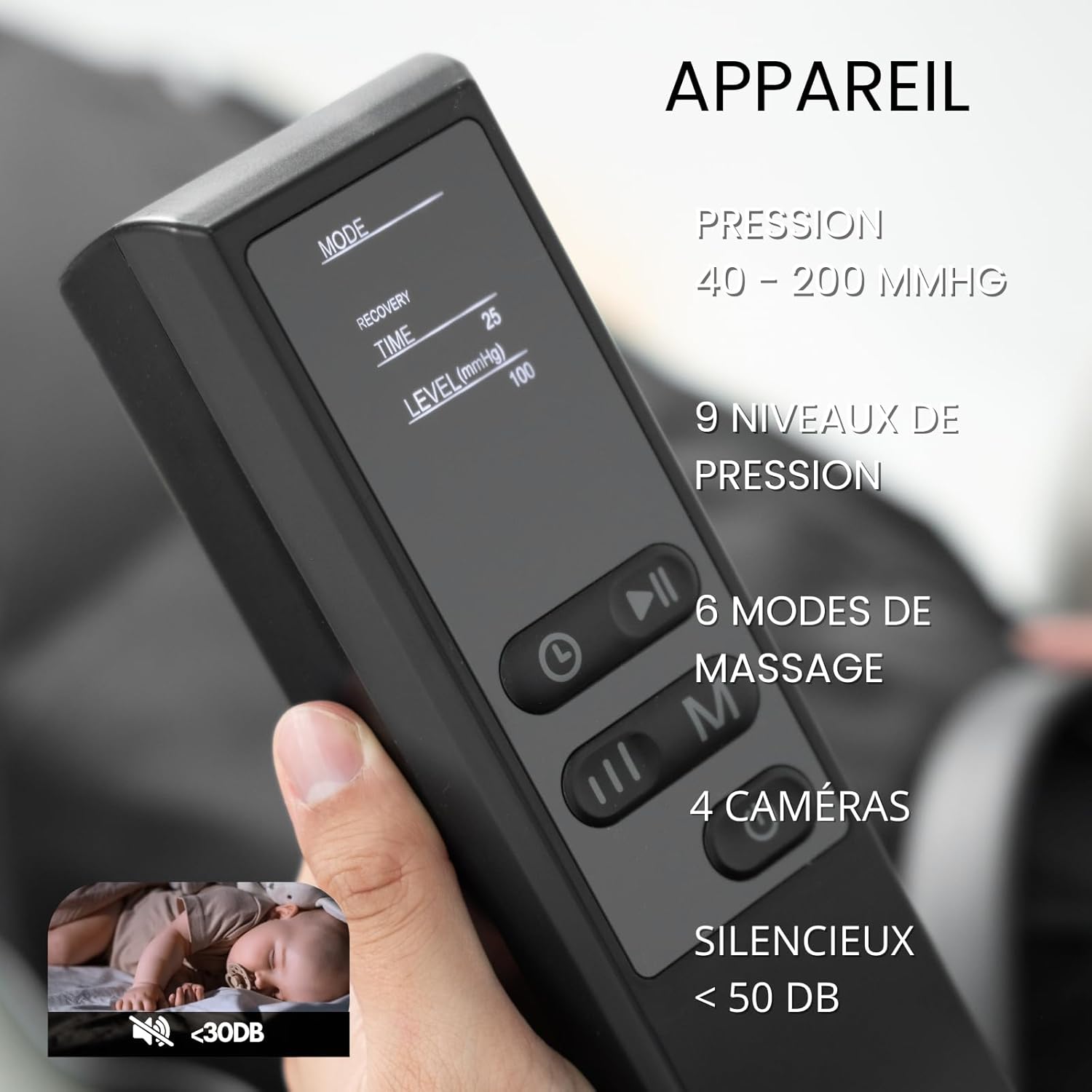 Pressothérapie à domicile, masseur pour jambes et pieds fatigués pour améliorer la circulation, récupération musculaire, drainage lymphatique, portable avec sac (M:170-182cm)