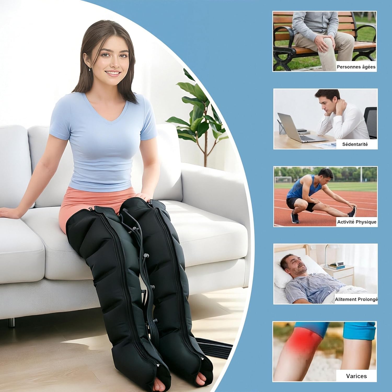 Bottes Pressothérapie Jambes Pressothérapie Professionnelle pour la Maison 6 Chambres Appareil de Massage Jambe Drainage Lymphatique pour la Fatigués et Circulation (Noir 2jambes, Standard) Noir 2jambes Standard
