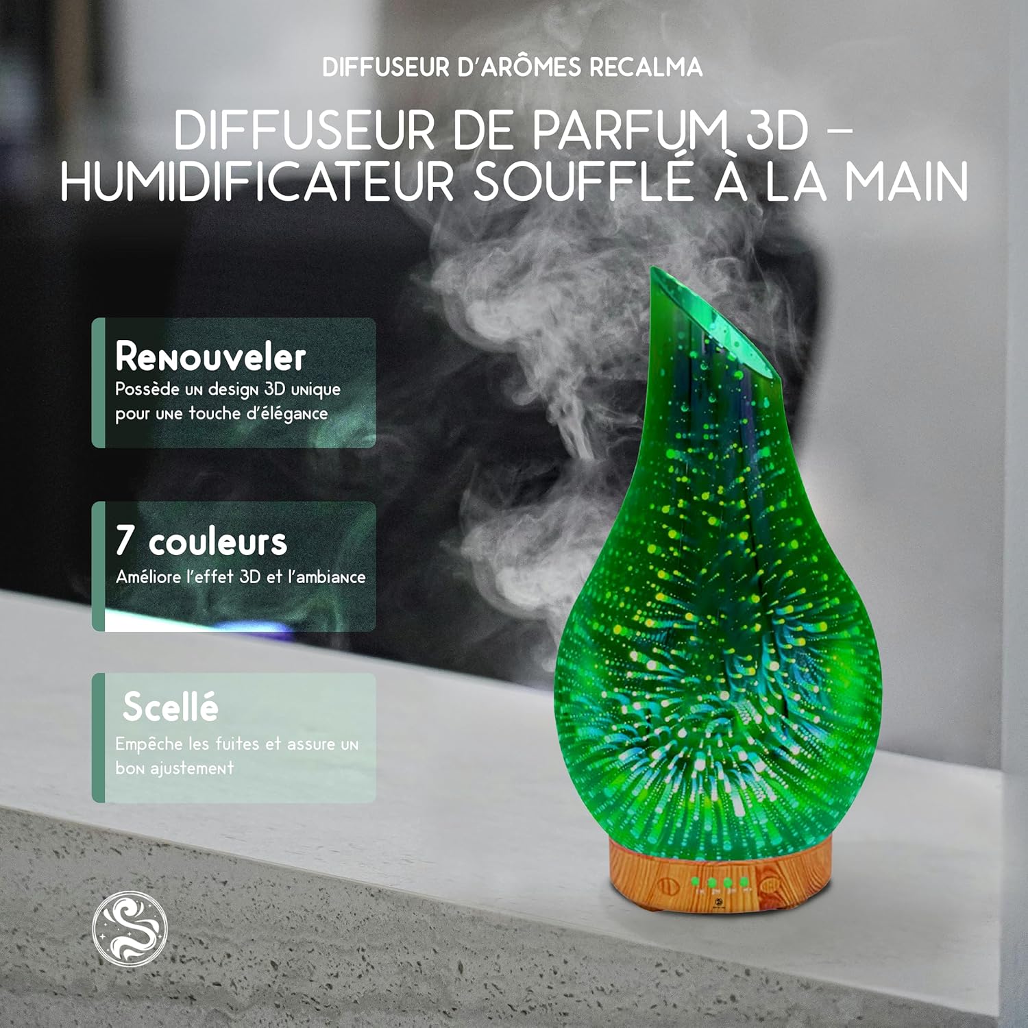 3D Diffuseur Huiles Essentielles & Humidificateur d'air - Diffuseur Électrique Ultrasonique Silencieux, 7 Couleurs LED, Diffuseur Parfum Maison & Bébé – Arrêt Automatique, Purificateur d’Air