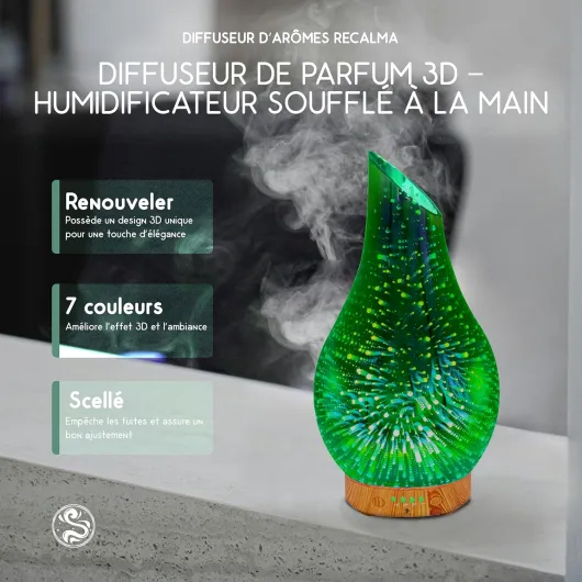 3D Diffuseur Huiles Essentielles & Humidificateur d'air - Diffuseur Électrique Ultrasonique Silencieux, 7 Couleurs LED, Diffuseur Parfum Maison & Bébé – Arrêt Automatique, Purificateur d’Air