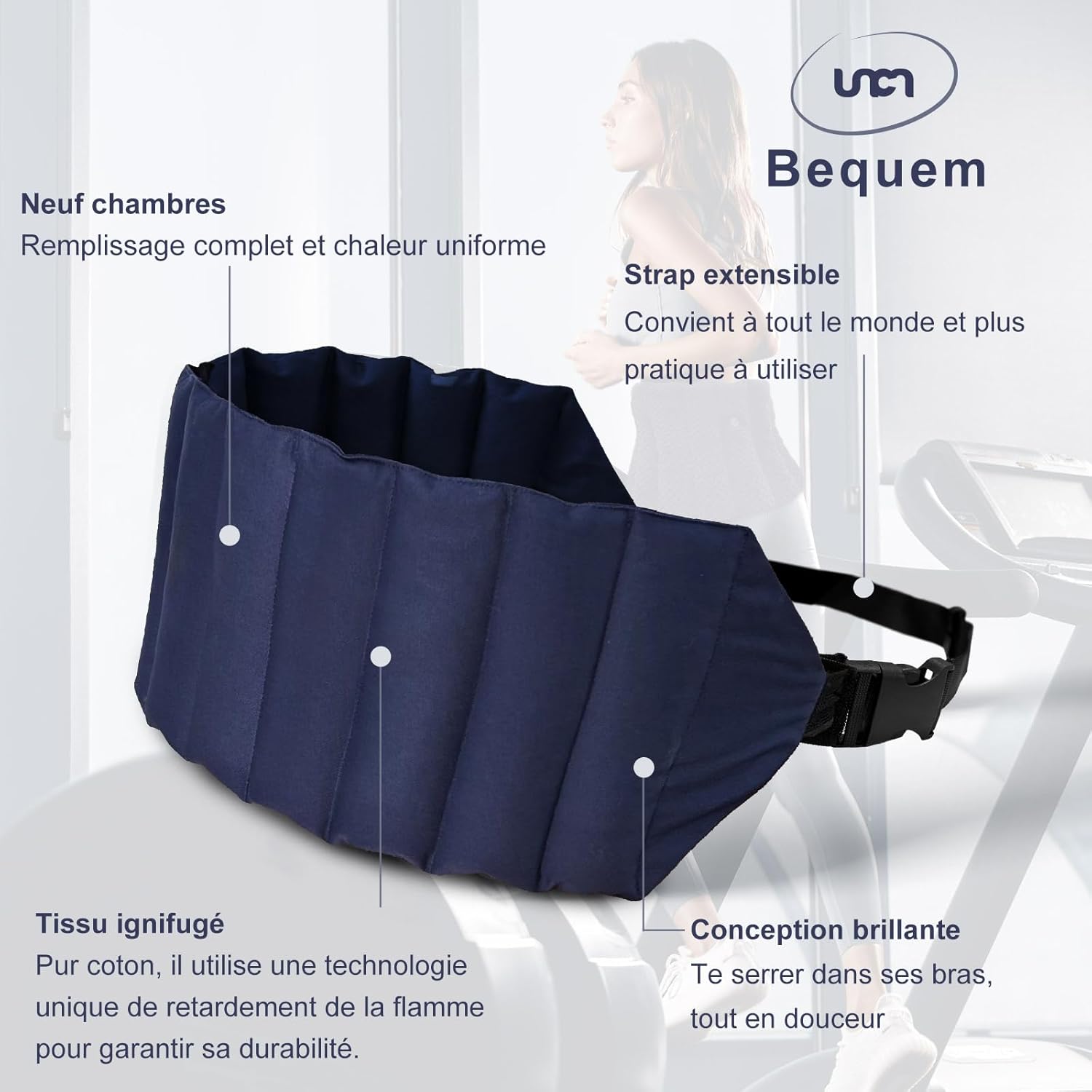 Coussin Chauffant Dos Micro Ondes 78 x 19cm Bouillotte Micro-onde Avec Bretelles Réglables - Lavande et Plantes Bienfaisantes -Tissu de coton ignifugé (Bleu)