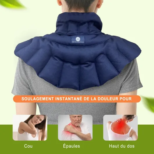 Coussin Chauffant Micro-onde pour le Cervical - 47×28CM - Bouillotte Micro-Onde Noyau de Cerise Graine de Lin - Tissu de coton ignifugé et Odeur de Citronnelle, Camomille, Menthe Bleu Foncé