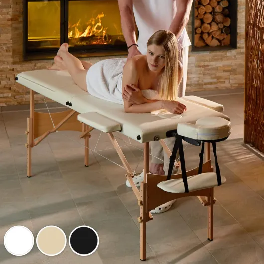 ® Table de Massage Pliante Professionnelle 3 Zones Massage et Relaxation Bois Table Esthetique Professionnel Cosmetique Lit de Massage Portable Repose Bras & Housse de Transport - Beige Sans rouleau de positionnement Beige