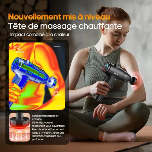Pistolet de Massage,AERLANG Pistolet de Massage avec Chaleur,Masser les muscles,Silencieux Masseur dos et cervicales avec 20 Niveaux Réglables,Charge de Type-C, Cadeau Anniversaire Femme&Homme Noir