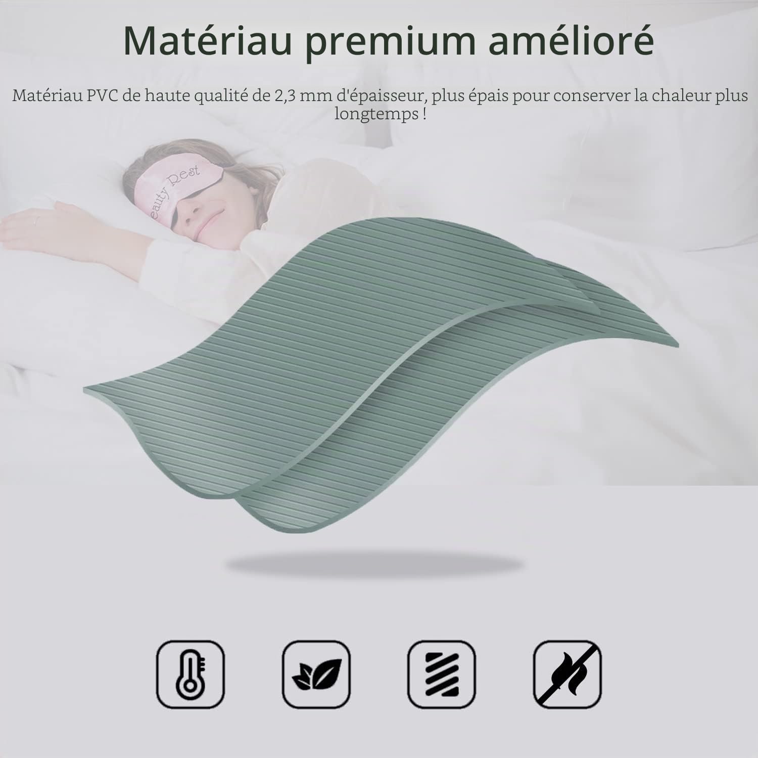 Bouillotte rayée classique, 2 L, crampes menstruelles, douleurs cou-épaules, chauffe-mains-pieds Bleu