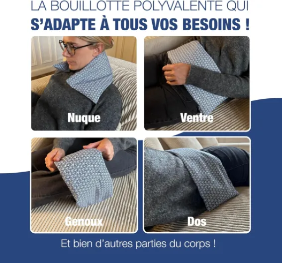 Chill&Rest - Bouillotte longue micro onde déhoussable - Fabriquée en France - Coussin chauffant dos - Graines de lin - Masque migraine - Bouillotte ventre - Collier cervical - Bleu - La Segaiha Bleu - Segaiha