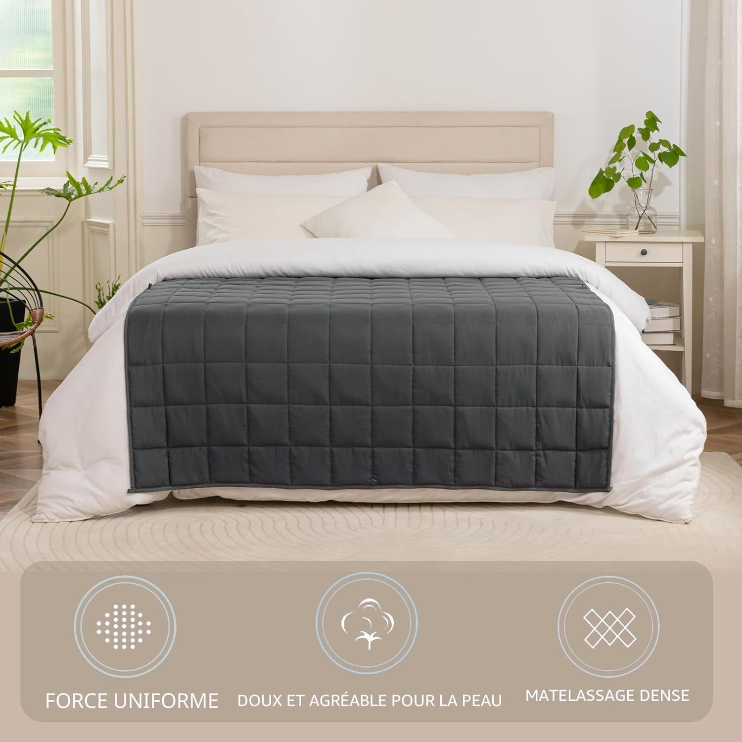 Good Nite Couverture Lestée Couverture Pondérée 125 x 150 cm Plaid Lesté Couverture Lourde avec Perles de Verre Weighted Blanket Gris 4 kg 125 x 150 cm Gris 125x150cm,4kg