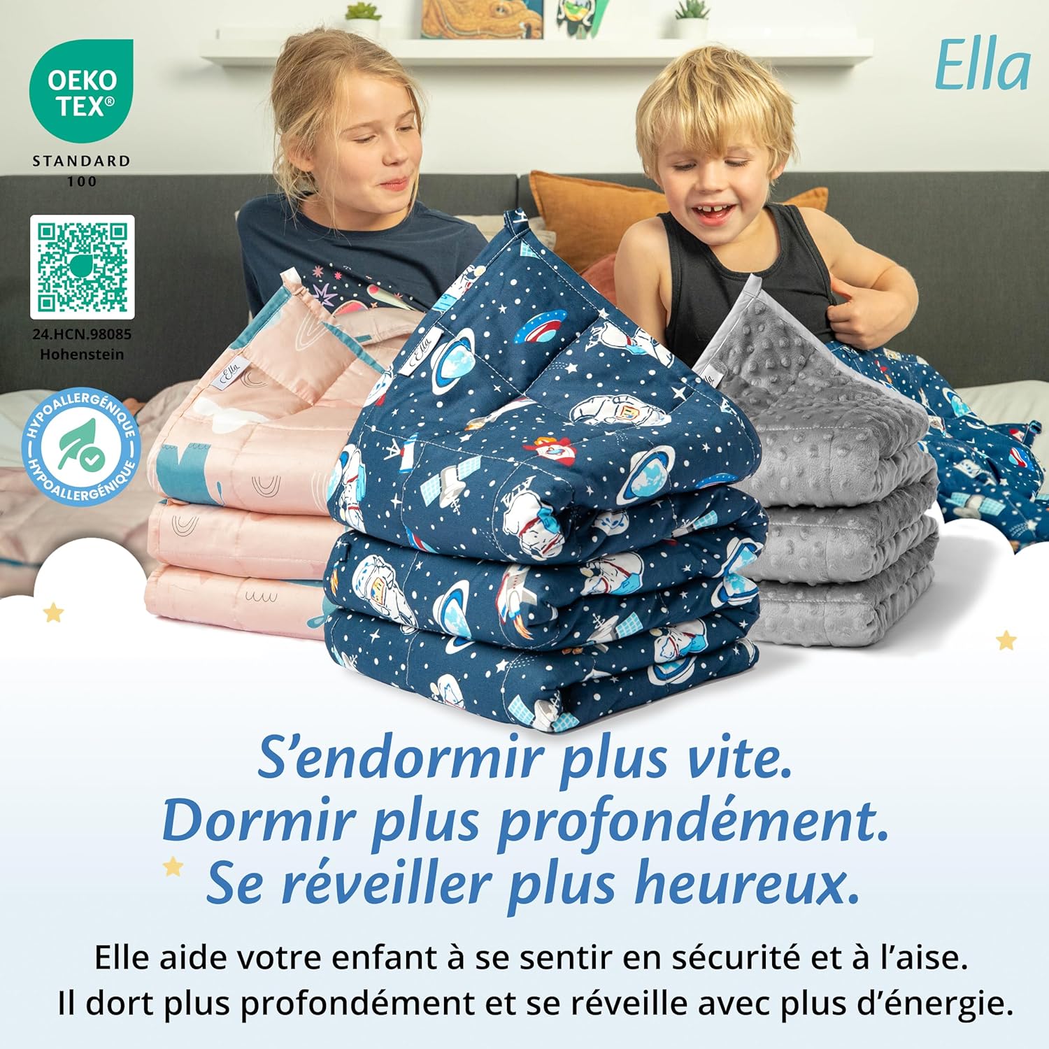 Couverture Lestée Enfant 3,2kg 100x150cm - Relaxante & Calmante Couette Enfant - Perles de Verre Hypoallergéniques, Couche Externe Coton Doux & Rafraîchissant Couverture Pondérée 25-40kg - Espace
