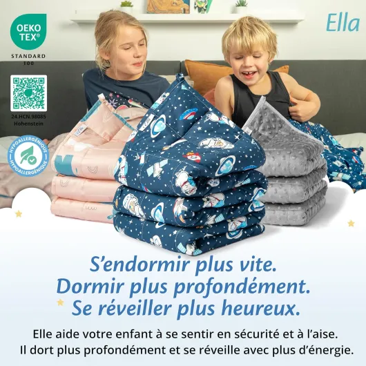 Couverture Lestée Enfant 3,2kg 100x150cm - Relaxante & Calmante Couette Enfant - Perles de Verre Hypoallergéniques, Couche Externe Coton Doux & Rafraîchissant Couverture Pondérée 25-40kg - Espace