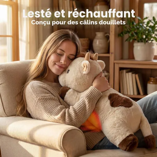 Peluche Lestée Vache avec Coussin Chauffant Micro-Ondes - Peluche Pesant 2,3KG, Réglable, Chauffable et Refroidissable, Cadeau Douillet pour Adultes et Enfants (23 Pouces)