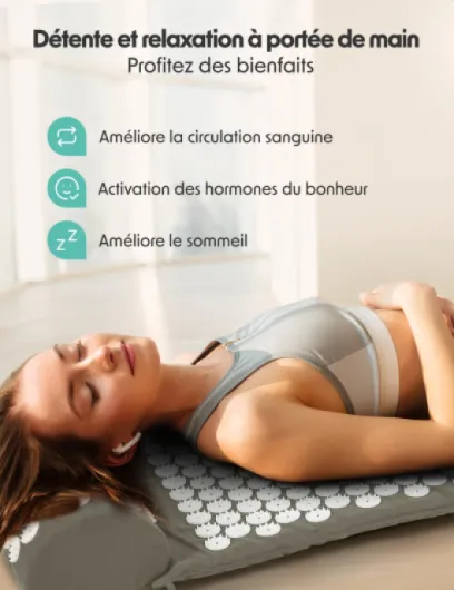 LifeGoods Tapis Acupression - Tapis de Massage - Tapis d'Acupression - Mal De Dos - Relaxation et Traitement de la Douleur - Gris et Blanc