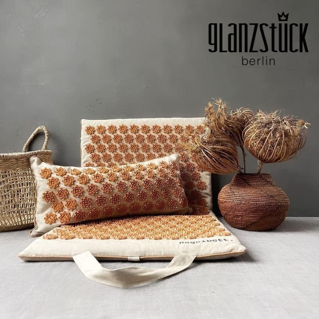 Glanzstück Berlin® Health Collection : tapis d'acupression XL original en lin, aide à soulager les tensions, les maux de dos, tapis de massage avec coussin (fonction chauffante) et sac, durable